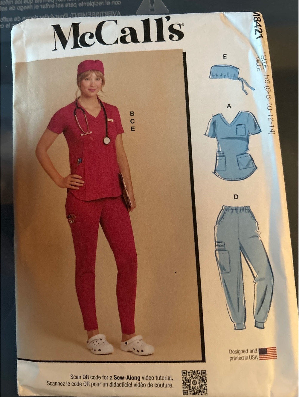 McCall's M8427 Sewing Pattern for Medical Scrubs and Cap - Size H5 (6-14)